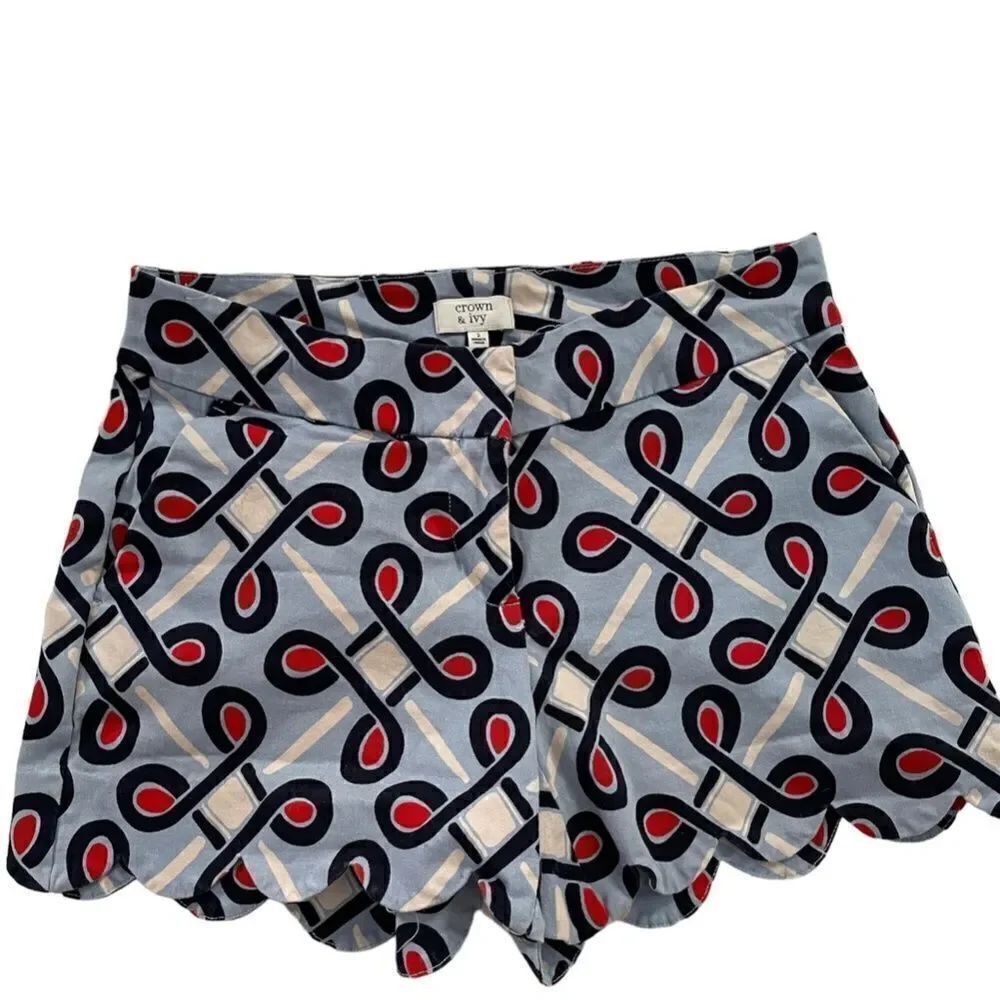 Crown & Ivy Scalloped Hem Print Shorts Size 2